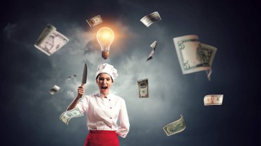 O, yemek pişirmeye deli oluyor. Karışık ortam