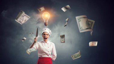 O, yemek pişirmeye deli oluyor. Karışık ortam