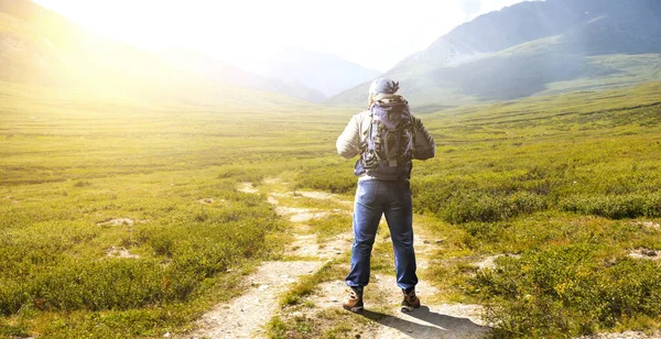 Caminante en las montañas. Medios mixtos — Foto de Stock