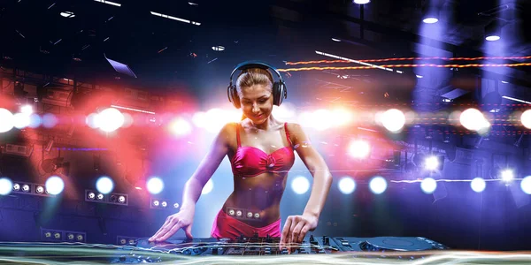 Cute dj woman. Mixed media — Stock Photo, Image