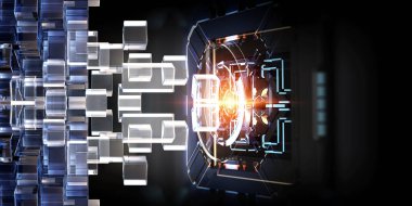 Yüzen parlak küp ağı. Karışık ortam