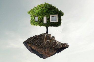 Yeşil çimlerin üzerinde Küçük Eko Evi