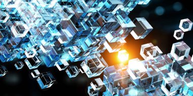 Yüzen parlak küp ağı. Karışık ortam