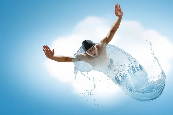 Professional man swimmer on a wave — Stock Photo, Image