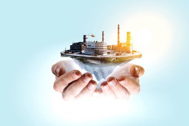 Bacalı sanayi manzarası. Karışık ortam