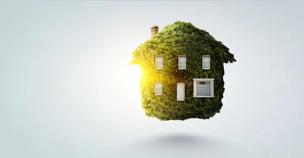 Yeşil çimlerin üzerinde Küçük Eko Evi — Stok fotoğraf