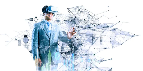 Businessman in VR glasses . Mixed media — Stock Photo, Image