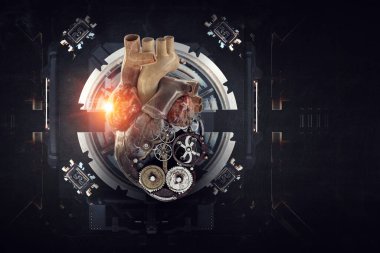 Metal elementlerden yapılmış insan kalbi görüntüsü