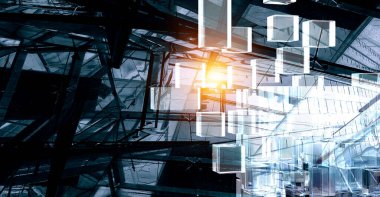 Yüzen parlak küp ağı. Karışık ortam