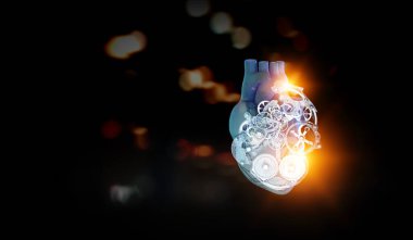 Metal elementlerden yapılmış insan kalbi görüntüsü