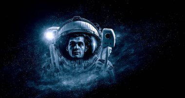 Uzay yürüyüşünde astronot. Karışık ortam