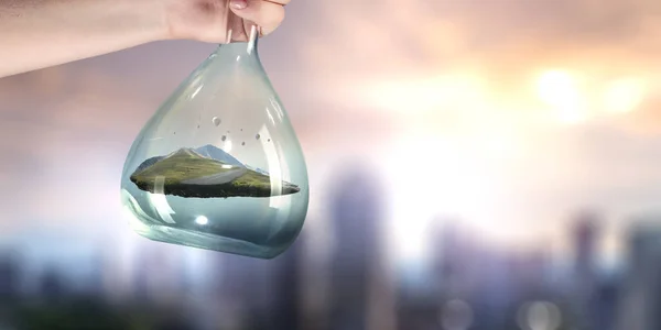 Mountain inside a glass bottle — Stock Photo, Image