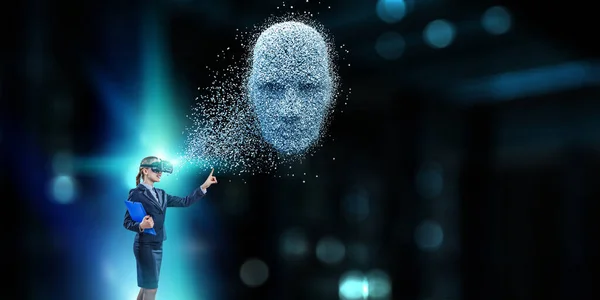 Digital head, artificial intelligence and virtual reality. Mixed media — Stock Photo, Image
