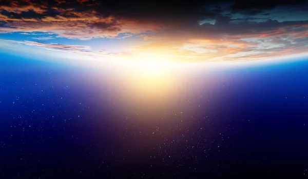 Wschód słońca na orbicie planety, kosmiczne piękno — Zdjęcie stockowe