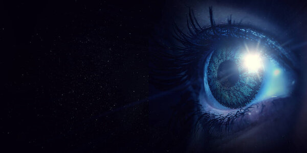 Human eye and space. Elements of this image furnished by NASA.