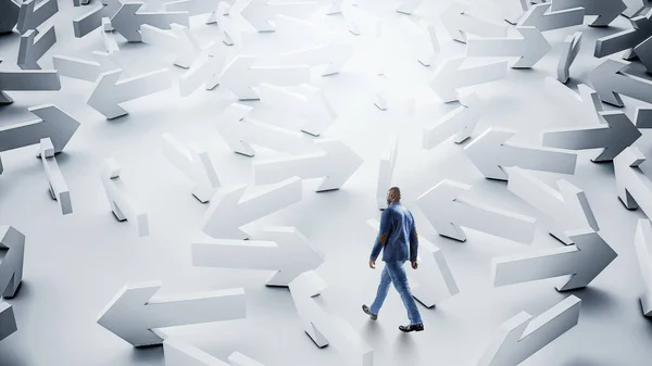 Man and maze made of arrows — Stock Photo, Image