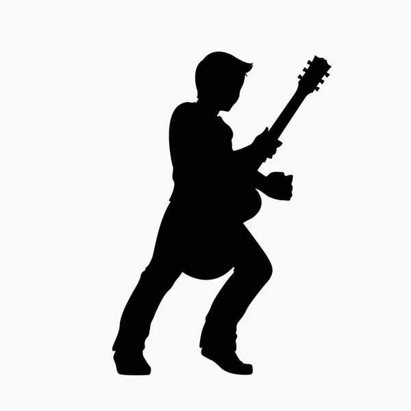 Guy jugando silueta de guitarra en el vector de fondo blanco — Archivo Imágenes Vectoriales