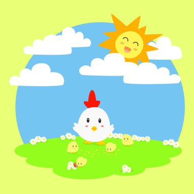 tavuk ve piliç illüstrasyon vektör