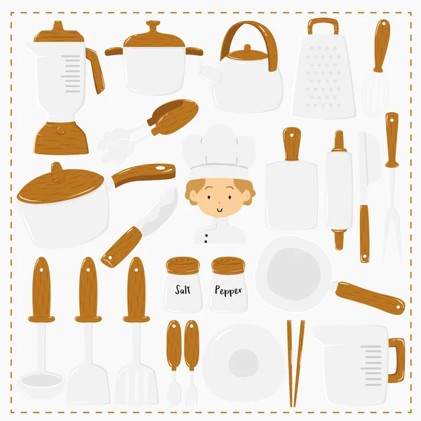 Chef and Kitchen Utensils Vector Set — Stock Vector