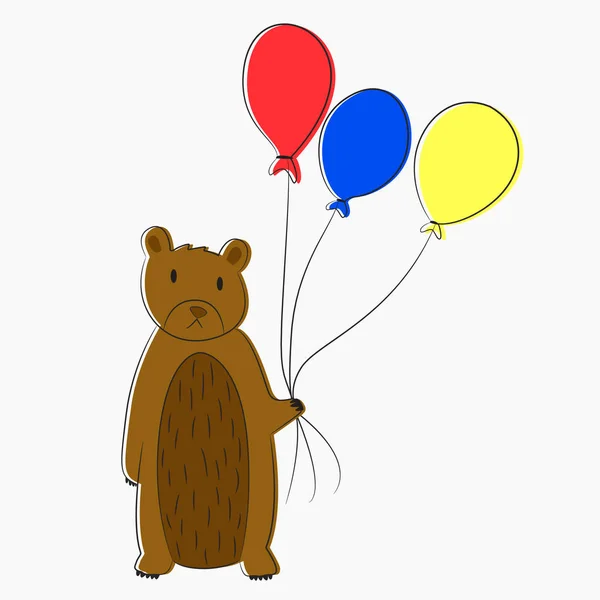 Urso Segurando Balões Vetor — Vetor de Stock