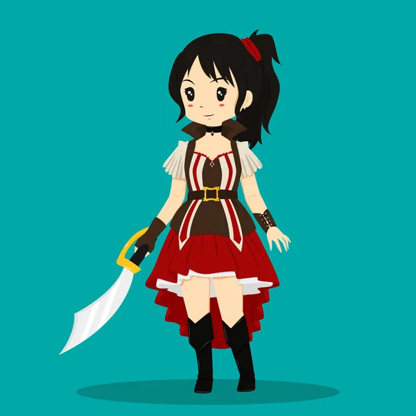 Lady Pirata Fantasia Vector Ilustrador — Vetor de Stock