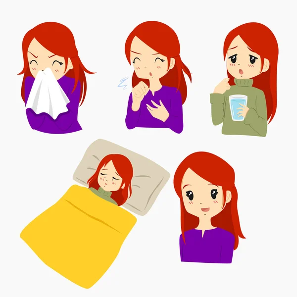 Sick Woman Vector Collection — Stock Vector