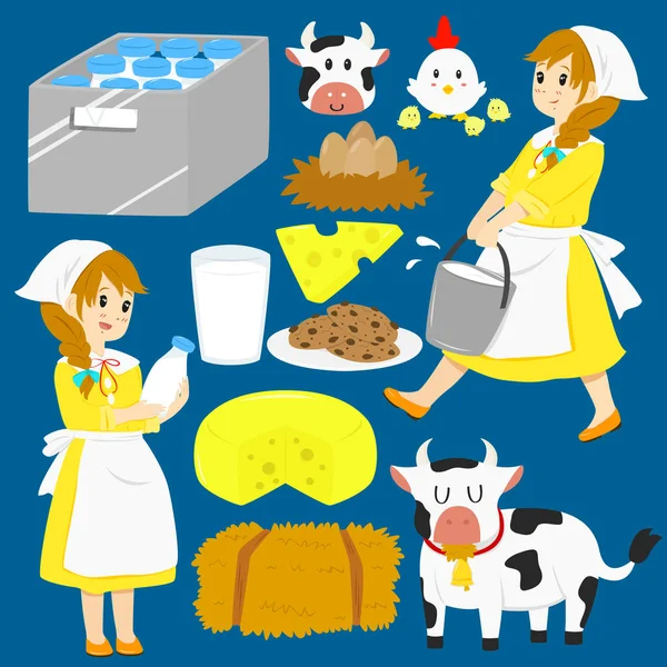 Milkmaid Vector Collection — Stock Vector