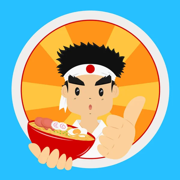 Japanese Man and Ramen Noodle Vector — Stock Vector