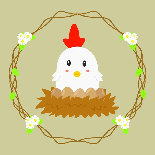 Hen Warming Her Eggs — Stock Vector