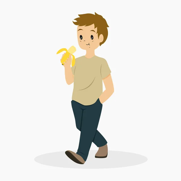 Man Makan Banana Vektor - Stok Vektor