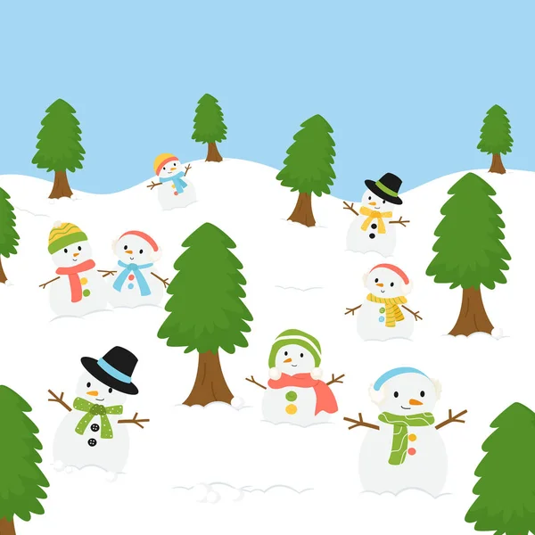雪人在冬季矢量背景 — 图库矢量图片