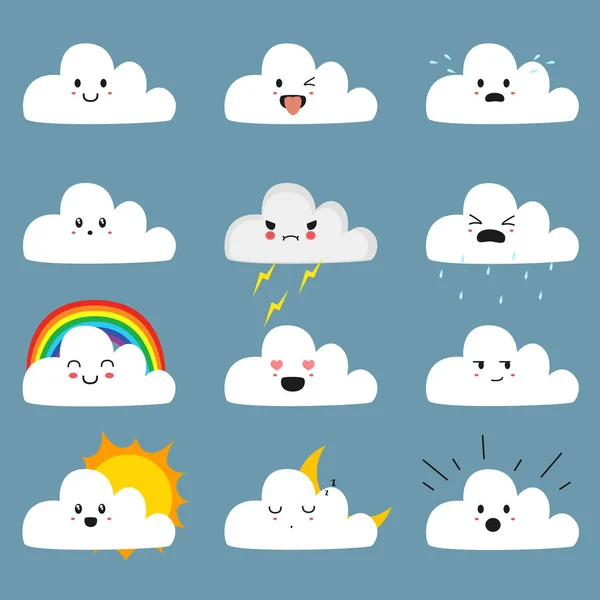 Cute Cloud Emojis Vector Collection — Stock Vector