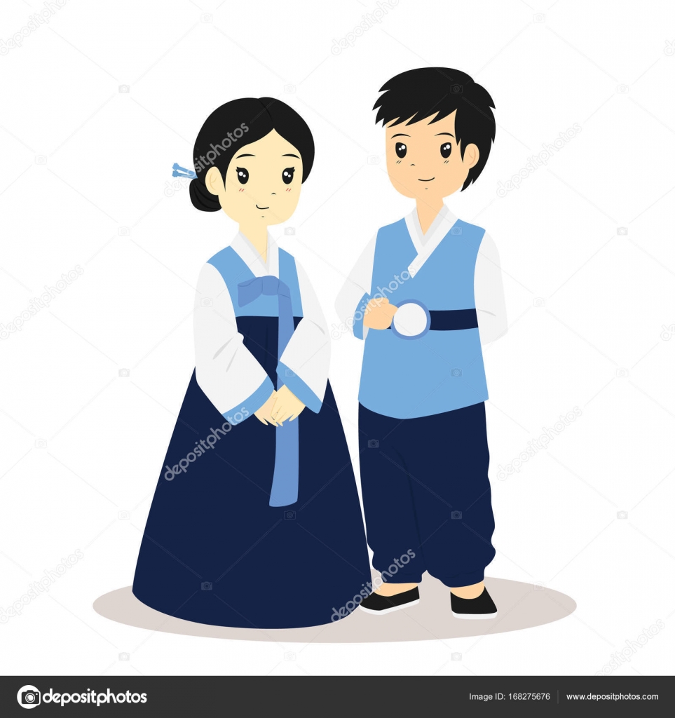 韓国の韓服、伝統的な衣装のベクトル — ストックベクター