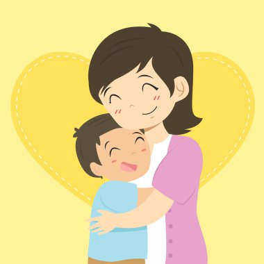 Anne ve oğlu karikatür vektör sarılma
