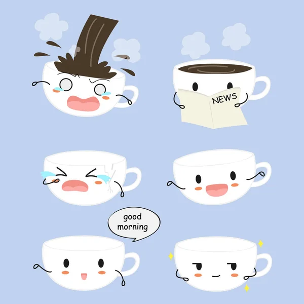 Cute taza de café Emojis Vector Set — Archivo Imágenes Vectoriales