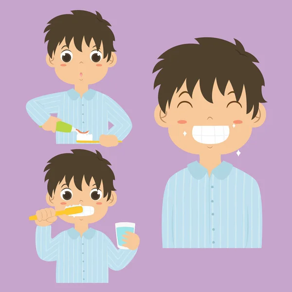 Boy Brushing Teeth Activity Vector Collection — Stock Vector