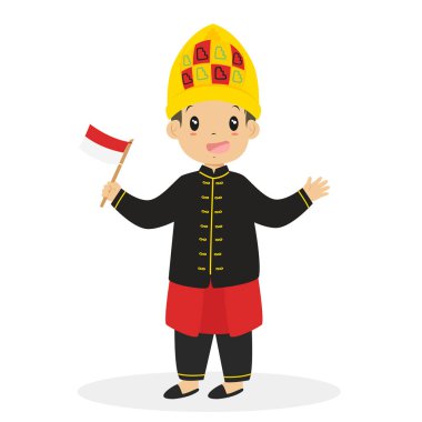 Aceh Endonezya tutan çocuk karikatür vektör bayrak 