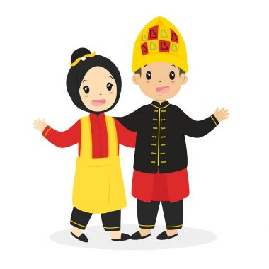 Aceh geleneksel kıyafet karikatür vektör çocuklar 