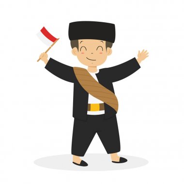 Endonezya bayrağı karikatür vektör tutan Jakarta çocuk 