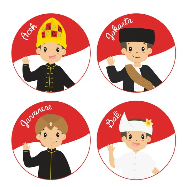 Indonesische kinderen in traditionele kleding Cartoon Vector — Stockvector