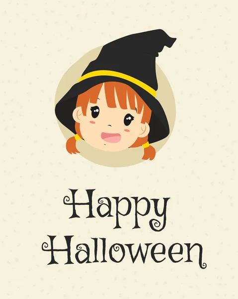 Счастливый Хэллоуин карты дизайн, Векторный мультфильм милый ведьма — стоковый вектор