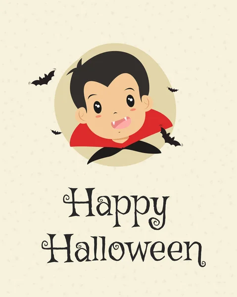 Happy Halloween Card Design, Dracula Cartoon Vector - Stok Vektor