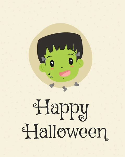 Feliz diseño de tarjetas de Halloween, Frankenstein vector de dibujos animados — Vector de stock