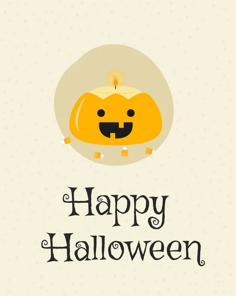 Diseño de tarjetas de Halloween feliz, Vector de dibujos animados de vela de calabaza — Vector de stock