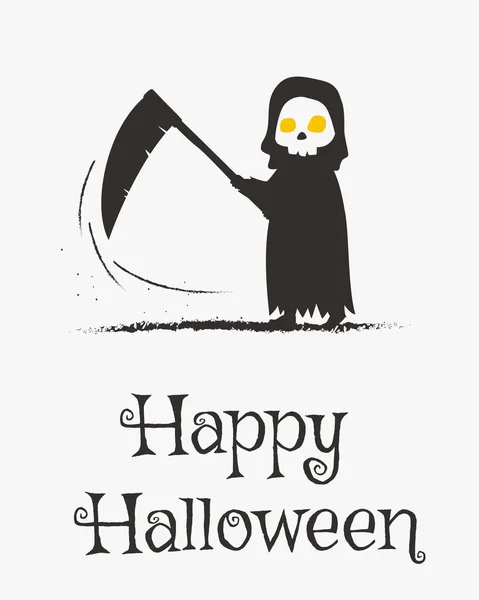 Feliz Halloween Card Design, Grim Reaper Vector de dibujos animados — Vector de stock
