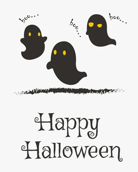 Projeto feliz do cartão do Halloween, vetor dos desenhos animados do fantasma —  Vetores de Stock