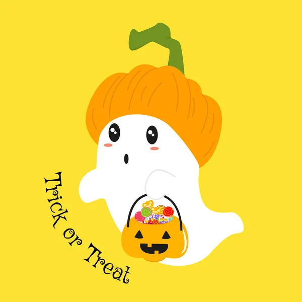 Halloween fantôme portant citrouille seau Cartoon vecteur — Image vectorielle