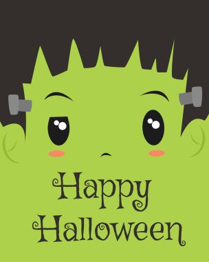 Mutlu Cadılar Bayramı kartı tasarımı, Frankenstein karikatür vektör 