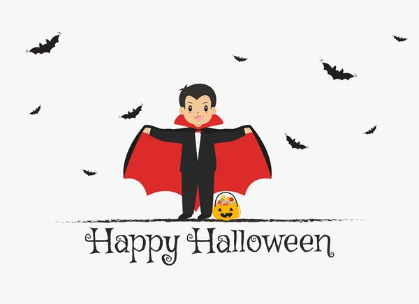 Happy Halloween Card Design, страшный вектор мультфильма Дракулы — стоковый вектор