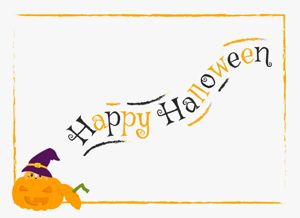 Buon Halloween Card Design, Gatto dentro Halloween Zucca Vettore del fumetto — Vettoriale Stock